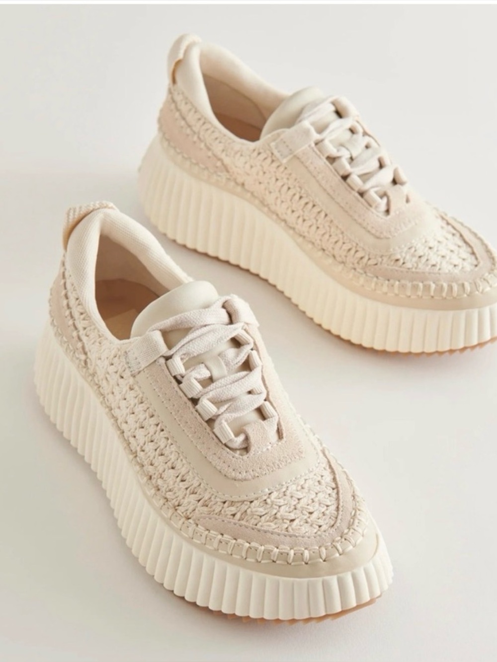 Dolce Vita Beige Cream Woven Platform Sneakers